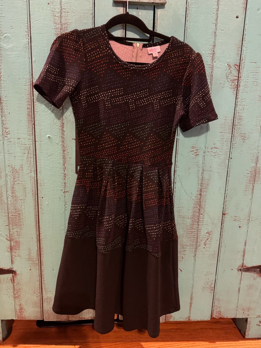 LuLaRoe Black Short-Sleeve Fit & Flare Dress with Subtle Multi-Dot Detail